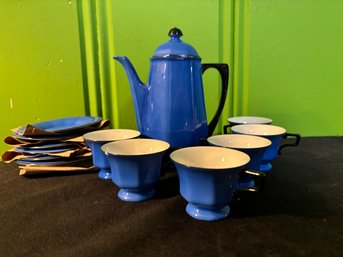 TEA-RIFFIC! Vibrant Blue Enamel Tea Set