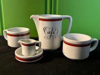 RETRO Made In France Bon Appetit Caf Carafe, Two Cups & Petit Creamer