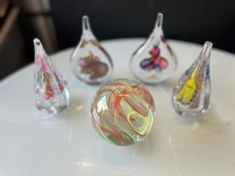 5 Art Glass Paper Weights