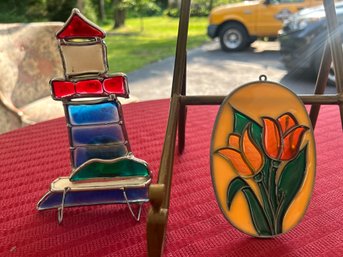 Vintage 'Stained Glass' Art - Lighthouse And Flowers