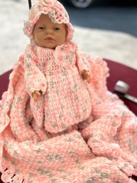 Realistic Infant Doll With Handmade Knit Outfit And Blanket