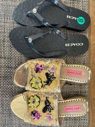 2 Pair Womans Sandals Coach, Betsey Johnson