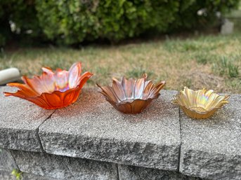 3pc Floral Art Glass Bowls