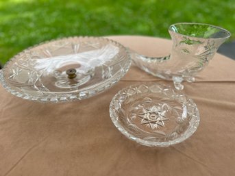 Lead Crystal 2 Tier Serving Platter, Cornucopia And Candle Holders