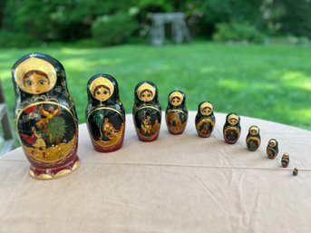 Authentic Full Set Of 10 Handpainted/Handmade Matryoshka Russian Nesting Dolls