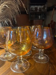 Vintage Stemware: 5 Amber Glasses