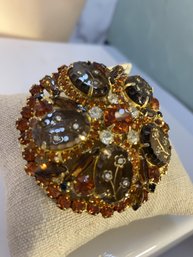 Vintage Juliana Brooch: Smoky Topaz With Etched Flowers