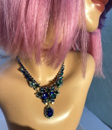 Vintage Juliana Necklace: Blue Heliotrope With Blue And Green Navettes And Chatons