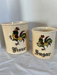Vintage Rooster Ceramic Flour & Sugar Canisters
