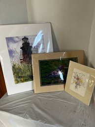 Lot Of 3 Custom Matted And Signed Lithographs Ready For Framing