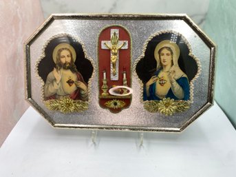 Religious Art With Convex Glass In Hammered Brass Frame