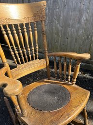 Antique Rocking Chair With Stamped Leather Seat