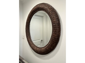 1970s Mid-Century Modern Circular Mirror With Parchment Frame - 40' Diameter