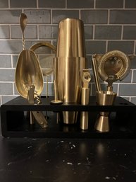 Gold Etched Steel Cocktail Bar Shaker Set (Includes 10 Pieces)