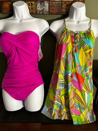 Anne Cole One-piece Swimsuit Sz 10 And Trina Turk Shift Dress Swim Cover Up