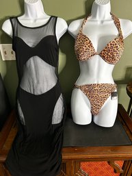 Leopard Bikini By Victorias Secret & Black Peek A Boo Cover Up