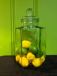 Incredible Vintage Glass Jar With Decorative Fake Lemons & Limes- Large & Heavy! 15' Tall