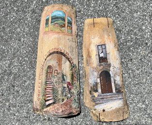 Hand Painted Terracotta Architectural Pieces, Signed (2)