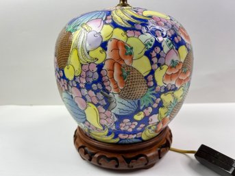 Vintage Chinese Fruit Motif Ginger Jar Lamp