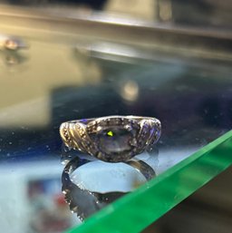 Sterling Silver Ring With Diamond Accents And Synthetic Alexandrite