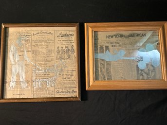 Lot Of Two Banksy Inspired Graffiti Stencil Art Sketches On Authenticn 1906 Newspaper