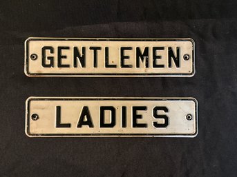 Vintage Embossed Aluminum Gentleman & Ladies Room Bathroom Advertising Sign 10'