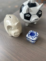 2 Ceramic Piggy Banks, Porcelain Box