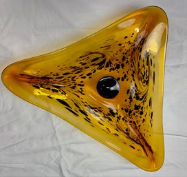 Art Glass Wall Mounted Decoration - Amber & Flecked Triangle