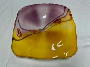 Art Glass Wall Mounted Decoration - Amber & Amethyst Square