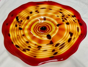 Art Glass Wall Mounted Decoration - Red & Amber Swirl