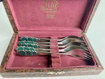 Russian Dessert Forks With Enamel Stylized Flowers (5)