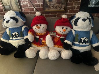 Brand New W Tags 24'  Large Holiday Plush Pandas & Snowmen