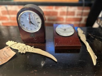 2 Desktop Sets: Clock And Letter Opener