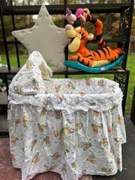 Vintage Pooh Covered Rolling Baby Bassinette W Extras