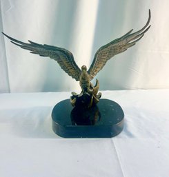 Vintage Bronze Eagle On Black Marble Base