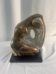 Vintage Agate Sculpture On Black Marble Base