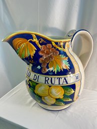 Vintage Oversized Italian Ceramic Hand Painted Wine Pitcher