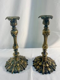 Pair Of Heavy Solid Brass Candlesticks