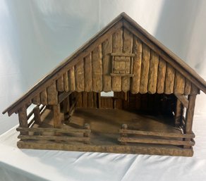 Large Vintage Wooden Nativity  Creche With Light