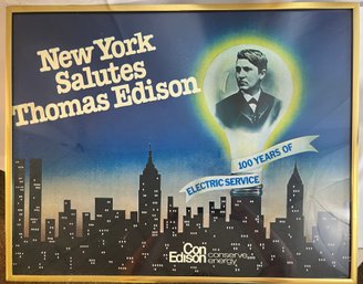 Vintage Con Edison Poster In Brass Frame