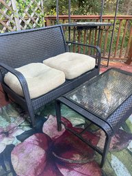 Outdoor Wicker Loveseat And Coffee Table