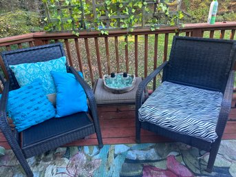 2 Outdoor Chairs With Side Table And Centerpiece