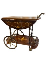 Vintage Italian Brass Marquetry Bar Cart