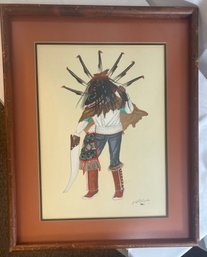 Vintage Native American Guoache Signed By Cliff Bahnimptewna (1982)