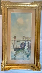 Mid Century French Watercolor Signed Moutier In Gilt Frame