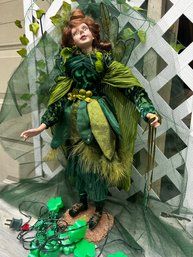 Woodland Elf Pixie Fairy Doll W Base And Shamrock Lights