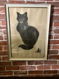 Signed Black Cat Lithograph 'Tess' By Da Wei Kwo 1958