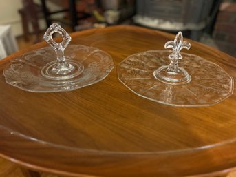 2 Etched Crystal Platters With Glass Handles