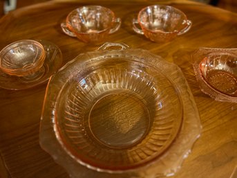 Collection Of Etched Pink Depression Era Glass By Anchor Hocking