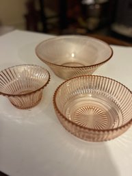 3 Pink Flanged Depression Era Glass Bowls